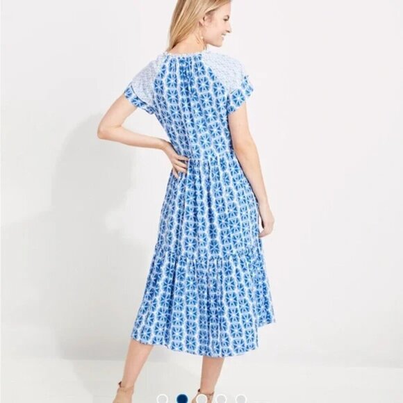 Vineyard Vines Lightweight Watercolor Geo Print Midi Dress Size Medium - Picture 2 of 6